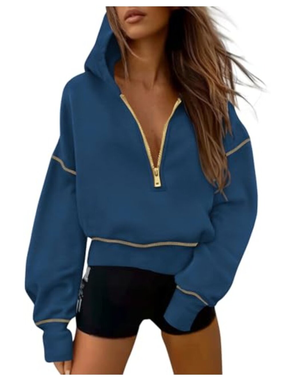 Women Half Zip Cropped Hoodie Sweatshirt Fleece Lined Pullover